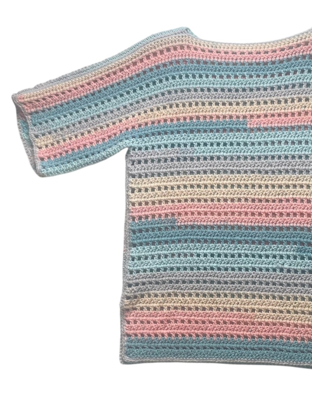 Handmade Crochet Top Hippie Beach Bohemian Caron Cotton Cakes Knit Sweater Sz M